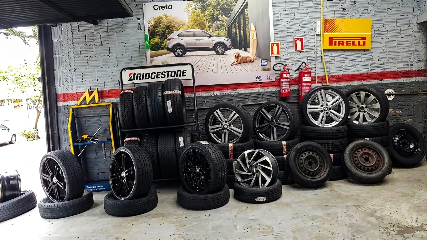 Estoque de pneus e rodas - Serviço de borracharia em Porto Alegre - Barão Borracharia